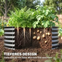 Outsunny Hochbeet, Verzinkter Pflanzkübel mit Sicherheitsrand, Pflanzbox mit offenem Boden, 120 x 120 x 43 cm, Dunkelgrau(m-4)