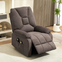 HOMCOM Fauteuil releveur électrique inclinable avec repose-pied et télécommande, tissu polyester aspect lin marron(m-10)