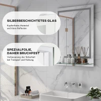 kleankin Badezimmerspiegel mit LED-Beleuchtung, 3 Lichtfarben, Antibeschlag-Funktion, verkabelt, 70 x 50 cm(m-8)
