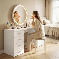 HOMCOM Computertafel met 4 laden en kast, 140 cm bureau voor werkkamer, witte houtlook(m-8)