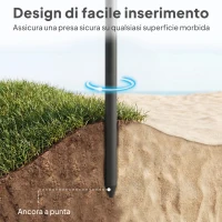Outsunny Ombrellone da Spiaggia Inclinabile con Ancora per la Sabbia e Borsa da Trasporto, Ø150x185 cm, Grigio Scuro(m-6)