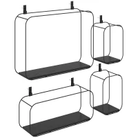 HOMCOM Lot de 4 étagères murales industrielles, étagères flottantes géométriques en métal, pour salon, chambre et bureau, noir(m-12)