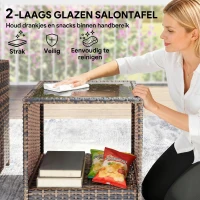 Outsunny Rattan Tuinmeubelset 5-delig Balkonmeubelset met 2 Stoelen, Kussens, Voetenbankjes, Tafel, Opbergruimte Crème(m-8)