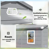 Outsunny Tuinhuis, Tuinschuur met Ventilatieraam, Kunststof, Metaal, 240 x 190 x 180/228, Grijs(m-5)