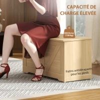 HOMCOM Coffre de rangement, banc de rangement avec couvercle rabattable et charnières de sécurité, 80 x 40 x 45 cm, bois naturel(m-7)