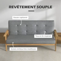 HOMCOM Canapé 3 places 154,5, canapé scandinave avec dossier capitonné, assise rembourrée et accoudoirs, gris(m-4)