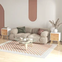 HOMCOM Chevet Table de Nuit Design scandinave 40L x 30l x 56H cm tiroirs Bois Massif pin MDF Blanc et hêtre Motif Graphique(m-10)