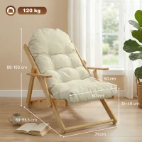 HOMCOM Fauteuil Chaise de Salon Pliable et inclinable en Bois Fauteuil Relax Confortable avec Coussin capitonné épais(m-3)