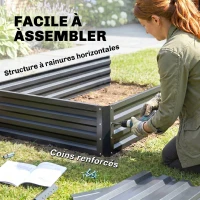 Outsunny Carré potager de jardin fond ouvert 2 étages pour herbes légumes fruits fleurs 120 x 101 x 58 cm gris foncé(m-5)