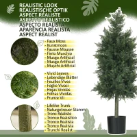 HOMCOM Set 2 Plante Artificiale de Cedru din PE cu Ghiveci din Plastic PP, din Oțel și Ciment, 38x12,5x90 cm, Verde(m-4)