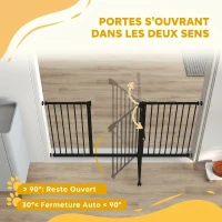 PawHut Barrière de sécurité animaux porte fermeture automatique système de double verrouillage sans perçage 3 extensions noir(m-5)
