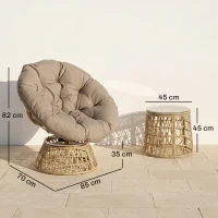 Outsunny Ensemble salon de jardin 3 pièces avec 2 fauteuils papasan pivotant et 1 tables basse ronde polyester résine tressée(m-3)