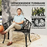 Outsunny Tuinbank 2-zits gietaluminium weerbestendige buitenzitbank met tulp-rugleuning bloemenmotief 99 x 57 x 78 cm(m-4)