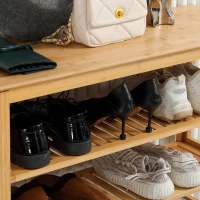 HOMCOM Étagère à chaussures à 5 niveaux, porte-chaussures en bambou avec 4 étagères à lattes, 80x29x82cm, effet bois naturel(m-8)