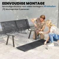 Outsunny Tuinbank 3-zits weerbestendig metalen outdoor zitbank met brede zitting lamellenontwerp, tot 240 kg 154 x 68 x 88 cm(m-9)