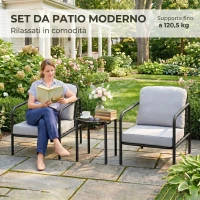 Outsunny Set da Giardino 3 Pezzi in Acciaio con 2 Sedie con Cuscini e Tavolino in Vetro Temperato, Nero(m-7)