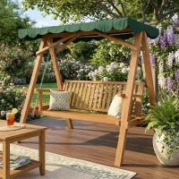 Outsunny Balancelle de Jardin 3 Places Toit imperméabilisé 2 tablettes Support 1,95L x 1,33l x 1,86H m Charge Max. 360 Kg Bois de pin Vert(m-8)