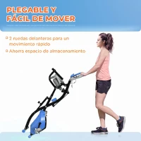 HOMCOM Bicicleta Estática Plegable con Respaldo 8 Niveles de Resistencia Volante Pantalla LCD Pulsómetro y Sillín Ajustable(m-7)