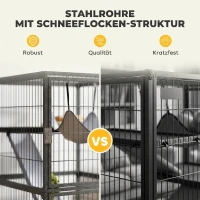PawHut Kleintierkäfig 4-stöckiger Nagerkäfig mit herausnehmbarem Tablett Rampen Hängematte Rollen Plattformen 52x52x115 cm Grau(m-8)