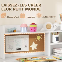 AIYAPLAY Bureau enfant avec chaise, table enfant et chaise, tiroir, placard, compartiments ouverts, tableau en liège, blanc(m-7)