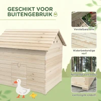 PawHut Eendenhuis met Opklapbaar Schuindak, Pluimveehuis met Verhoogde Bodem en Helling, Dennenhout, 100 x 82,5 x 91 cm(m-5)