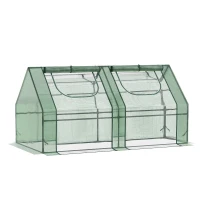 Outsunny Mini Serre de Jardin Serre à tomates mini serre tunnel Double bâche toit pointu 180L x 90l x 90H cm Acier PE PVC 2 fenêtres avec Zip enroulables Vert(m-12)