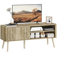 HOMCOM Mesa de TV con Puerta Estante Ajustable Compartimentos Abiertos y Orificio para Televisión hasta 55 Pulgadas Roble(m-10)