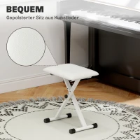 HOMCOM Klavierhocker Höhenverstellbare Klappbare X-förmige Klavierbank mit Kunstleder Kissen 39 x 29 x 37-47 cm Weiß(m-4)