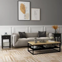 HOMCOM Lot de 2 table de chevet table d'appoint bout de canapé table de nuit avec un tiroir et étagère en bois noire(m-9)