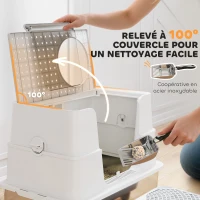 PawHut Bac à Litière XL en Acier Inoxydable pour Grand Chat, Couvercle Pivotant 100°, Pelle, 60,2x40,2x44,5cm, Gris Clair(m-6)