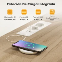 HOMCOM Mueble de TV con Luz LED y Enchufes Puertos USB Estantes Abiertos 4 Cajones plegables 120x30x67,5 cm Beige y Blanco(m-5)