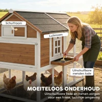 PawHut Kippenhok met uitloop en nestkast, uittrekbare lade, asfalt dak voor 4 kippen 200x104x145cm hout, bruin(m-7)
