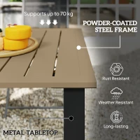 Outsunny Garden Dining Table for 6 with Parasol Hole, Rectangle Outdoor Garden Table with Slatted Metal Top, Steel Frame, Brown(m-7)