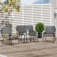 Outsunny Salon de jardin en résine tressée modulable 4 pers. 5 pièces avec 1 canapé 2 fauteuils et 2 tables basses rondes sable(m-10)
