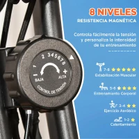 HOMCOM Bicicleta Estática Plegable con Respaldo 8 Niveles de Resistencia Volante Pantalla LCD Pulsómetro y Sillín Ajustable(m-6)