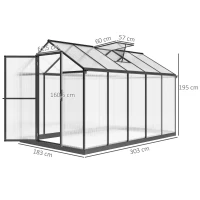 Outsunny Serre de jardin en aluminium polycarbonate, serre avec fenêtres supérieures réglables 303x183x195cm transparent(m-3)