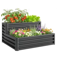 Outsunny Carré potager de jardin fond ouvert 2 étages pour herbes légumes fruits fleurs 120 x 101 x 58 cm gris foncé(m-1)