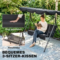 Outsunny 3-Sitzer Hollywoodschaukel Gartenliege Schaukelbank, wetterbeständig, 172 cm x 110 cm x 153 cm, Schwarz(m-7)