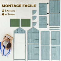 Outsunny Armoire de jardin extérieur abri de jardin en bois abri pour outils 3 étagères 2 Portes loquets Toit Pente bitumé 77L x 54l x 179H cm Sapin traité Bleu(m-8)