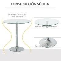 HOMCOM Mesa de Comedor Redonda para 2 Personas Mesa de Cocina Moderna con Superficie de Vidrio Templado para Salón Plateada(m-4)