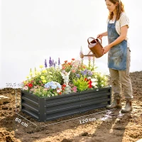 Outsunny Lot de 2 carrés potagers de jardin rectangulaire tôle d'acier ondulée 120 x 60 x 30,5 cm gris(m-3)