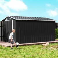Outsunny 12 x 8 ft Garden Shed, Outdoor Storage Shed with 4 Vents and Lockable Double Doors, Dark Grey(m-9)
