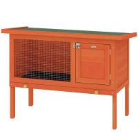 PawHut Conigliera da Esterno in Legno di Pino con Vassoio Estraibile, Tetto Apribile e Porta con Serratura, Arancione(m-10)