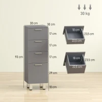 kleankin Badezimmerschrank, Badschrank, 4 Schubladen, Spanplatte, glatt, Grau(m-3)