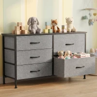 HOMCOM Cómoda con 5 Cajones de Tela Cómoda para Dormitorio Marco de Acero Cajonera para Salón Oficina Gris Oscuro y Negro(m-8)