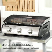 Outsunny Gasbarbecue met Deksel, 3 Branders, Vetopvangbakje, antikleef-plaat, 63x47x25 cm, Zwart/Zilver(m-6)