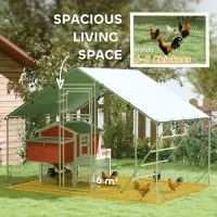 PawHut Walk in Chicken Run w/ Cover, Feeding Door, Hanging Feeder, Perch, for 6-8 Poultry(m-4)