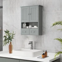 kleankin Armoire murale de salle de bain, armoire de toilette, avec portes, étagère, 2 tiroirs, 50,8l x 17,8P x 66H cm, gris(m-2)