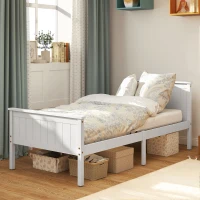 HOMCOM Cadre de lit 90 x 200 cm, lit simple en bois massif avec sommier à lattes tête et pied inclus, assemblage facile, blanc(m-2)