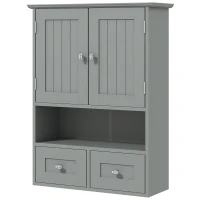 kleankin Armoire murale de salle de bain, armoire de toilette, avec portes, étagère, 2 tiroirs, 50,8l x 17,8P x 66H cm, gris(m-1)